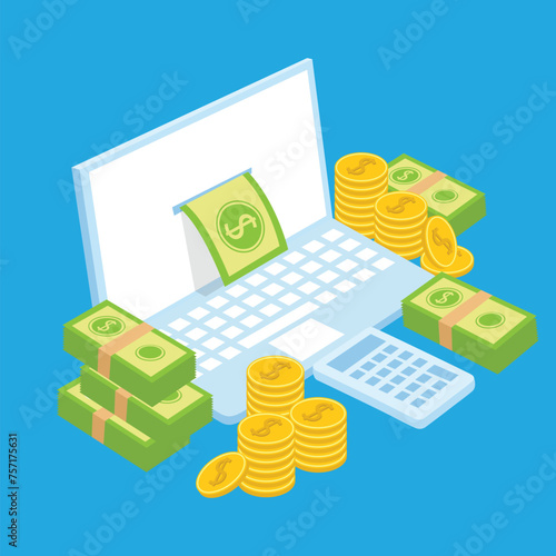 Working online to Earn Money with a Laptop Work From Home Illustration Design