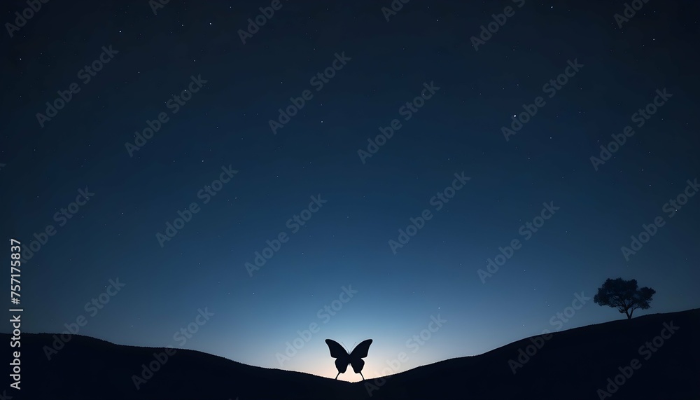 A Butterfly Silhouette Against A Starry Night Sky