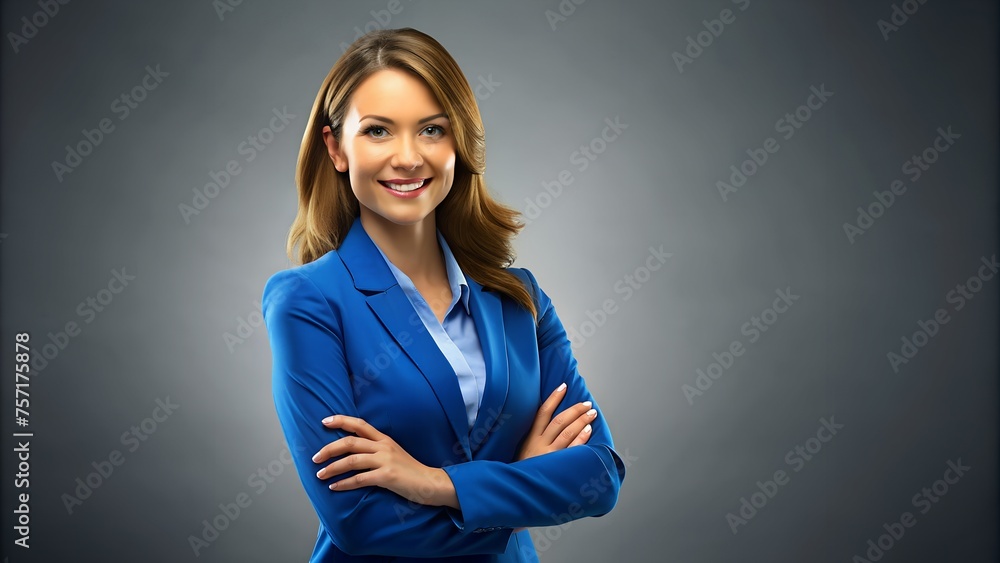 Confident Young Businesswoman in Blue Shirt Poses Stylishly for Camera Confident Young Businesswoman in Blue Shirt Poses Stylishly for Camera