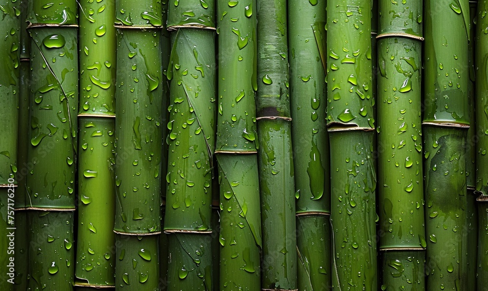 a group of bamboo stems with water droplets - obrazy, fototapety, plakaty 