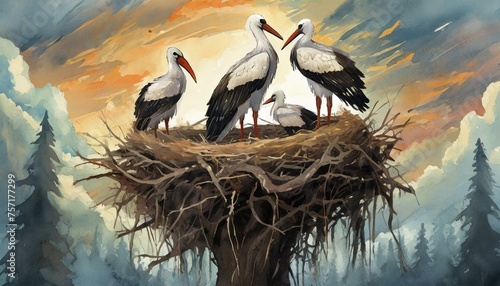 storks in nest photo