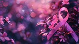 Radiant Pink Ribbon for Breast Cancer Awareness in Floral Bliss - Generative AI