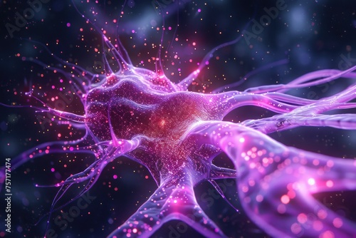 Vivid Generative AI Render of Neural Synapse Activity in Pink Hues - Generative AI photo