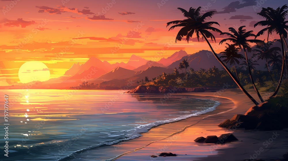 Serene Sunset Palm Shore