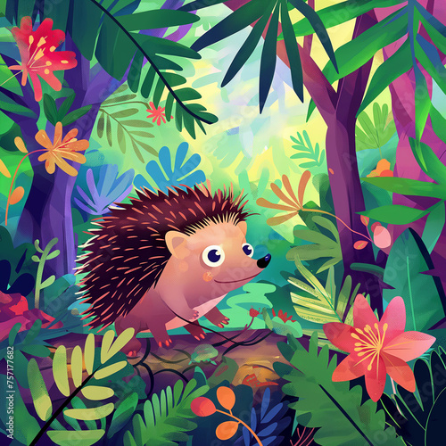 Enchanting jungle setting with a playful hedgehog digital design photo