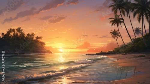 Calm Sunset Horizon with Palms © flow