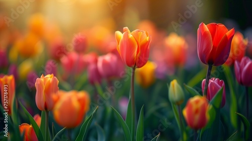 Vibrant tulips swaying gently in the breeze  their hues a symphony of springtime joy.