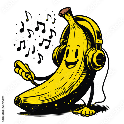 banana listening to music vector t shirt design for print.