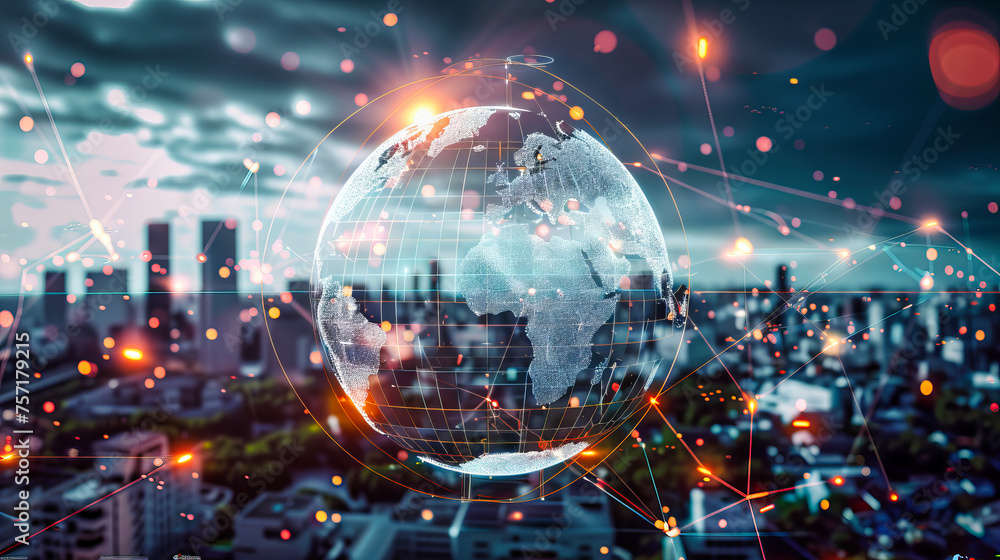 Global Technology Network on Earth, Digital World Map Connection, Business and Communication Background Global Technology Network on Earth, Digital World Map Connection, Business and Communication Background
