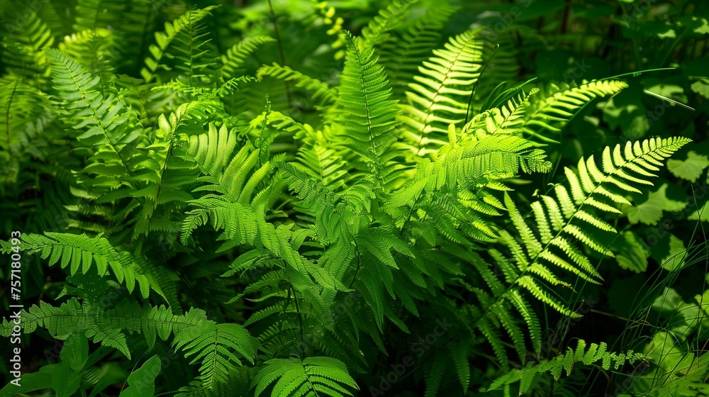 Lush green ferns unfurling their delicate fronds, nature's intricate artwork on display.