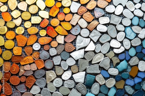 A captivating close-up photo showcasing a mosaic with an array of brilliant colors, A mosaic style creation of financial investments, AI Generated