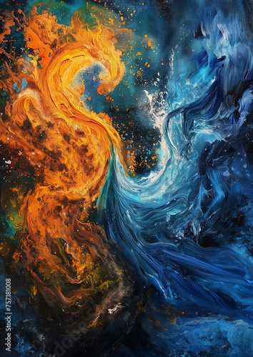 Dynamic Abstract Fire-Water Elements Composition