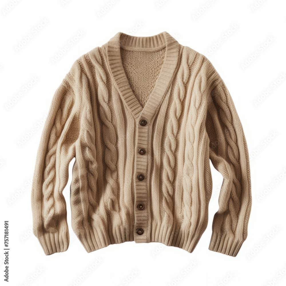 Fototapeta premium Beige Cardigan isolated on white background