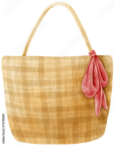 beach bag watercolor illustration for summer decorative element