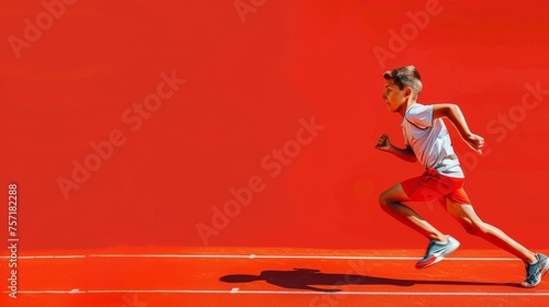 Sprinting Dynamo Boy in Track and Field Singlet Races On Track photo