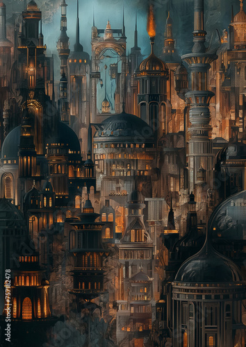 Detailed Oil Paint Fantasy Cityscape Architecture Picture