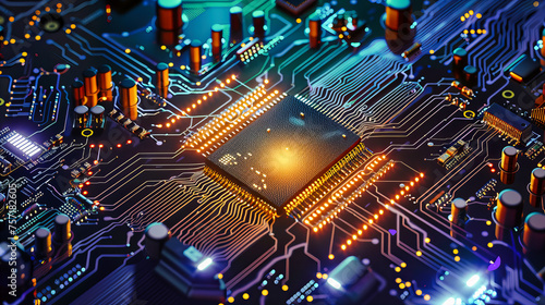 Computing Technology and Electronic Circuit  Digital Processor and Motherboard  Industrial Science Background