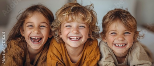 Small kids laughing on a white background.