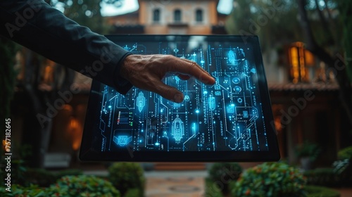 Businessman touching screen of artificial intelligence. Conceptual image of digital information technology.