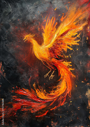 Majestic Oil Painting of a Mythical Phoenix Rising