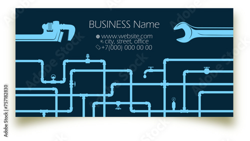 Business card concept with wrenches and piping system