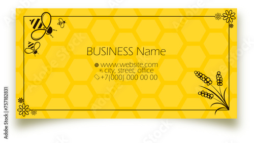 Yellow business card with bees and flowers