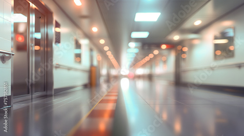 empty corridor in hospital or clinic with lights on