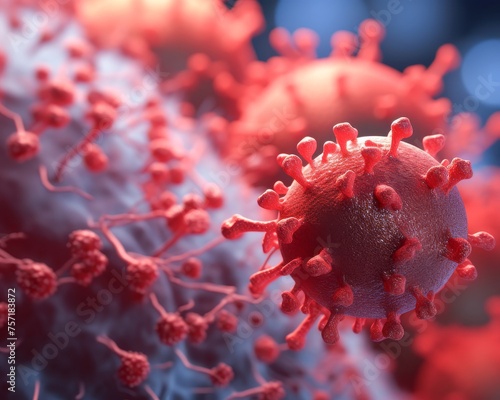 Capture the complexity of the human immune system showcasing the interactions between cells and pathogensvirus macro 3d render
