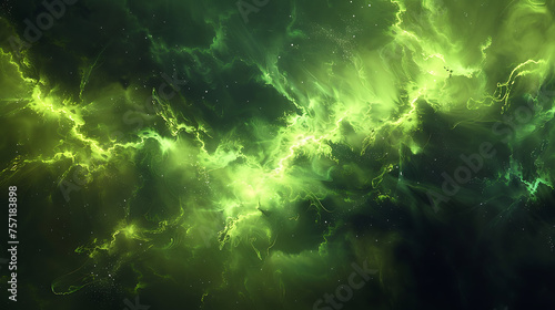 A dynamic composition featuring an explosion of vibrant green light bursting forth against a dark background  symbolizing growth  vitality  and energy