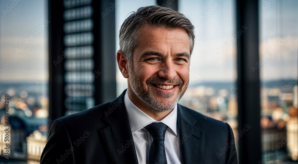 businessman standing with hands crossed and looking at camera happy businessman standing with hands crossed and looking at camera happy