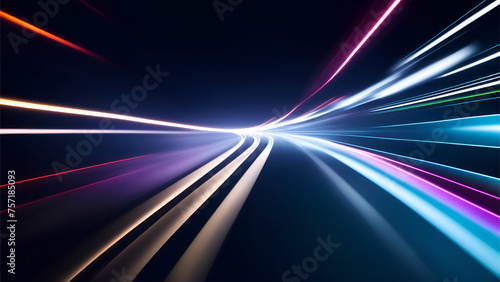 Abstract City Lights in Motion, Light and stripes moving fast over dark background. The blurred lights and motion
