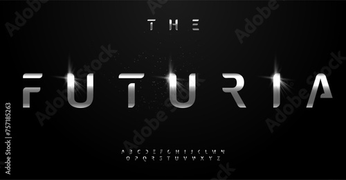 Futuristic silver alphabet, innovation space font, polished metallic letters for cutting-edge logo, captivating headline, cosmic typography, high-tech typographic design. Vector typeset.