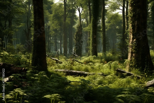 A variety of trees and plants in a dense and wild forest