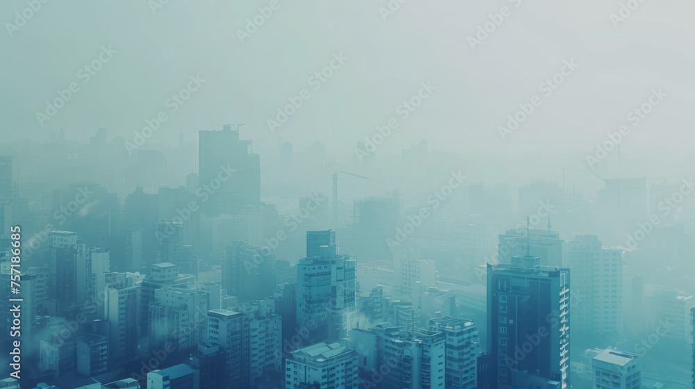 Fototapeta premium High angle view of city weather with dust and smoke.
