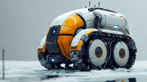 A heavy-duty robot designed for snowy terrains stands ready for exploration, signifying robustness and adventuring spirit © Daniel