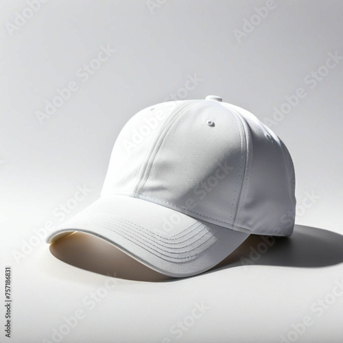 White baseball cap mockup front view. On a white background. photo