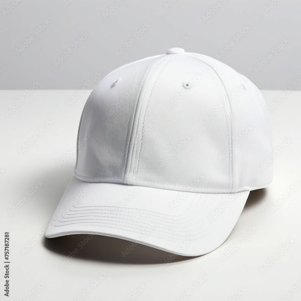 White baseball cap mockup front view. On a white background. White baseball cap mockup front view. On a white background.