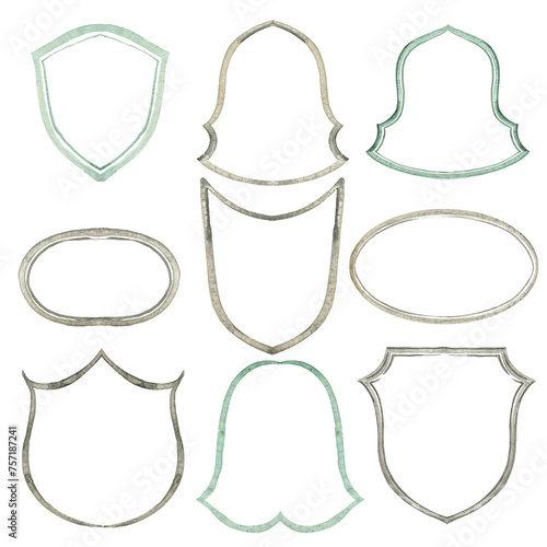 Hand drawn watercolor wedding crest. Vintage style.