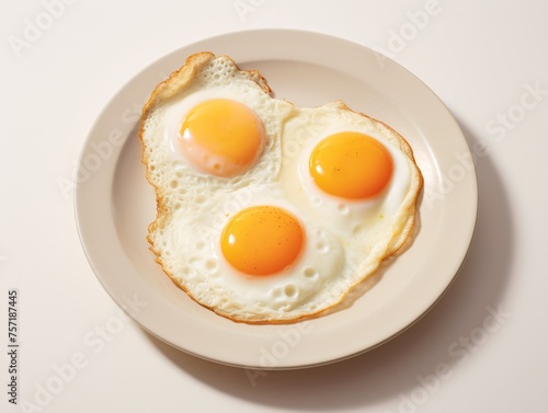 a plate of eggs on a white surface