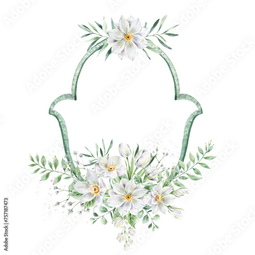 Rustic wedding coat of arms. Floral frame for wedding invitations.