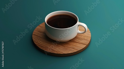 A steaming cup of coffee rests tranquilly on a wooden coaster