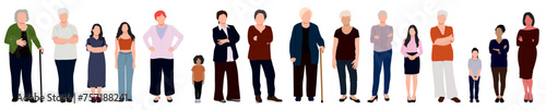 Group of women. Different age group of women standing in row. elderly women, young kids and adults standing together. 