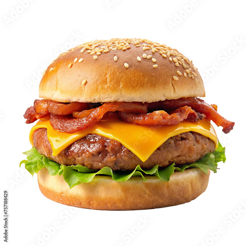 hamburger isolated on white,hamburger, lettuce, bacon  and cheese on white background