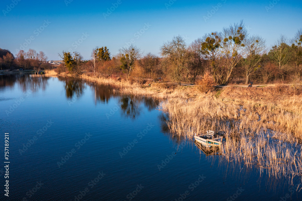 Fototapeta premium Beautiful aerial landscape of the lakes and forests of Kociewie in northern Poland at spring.