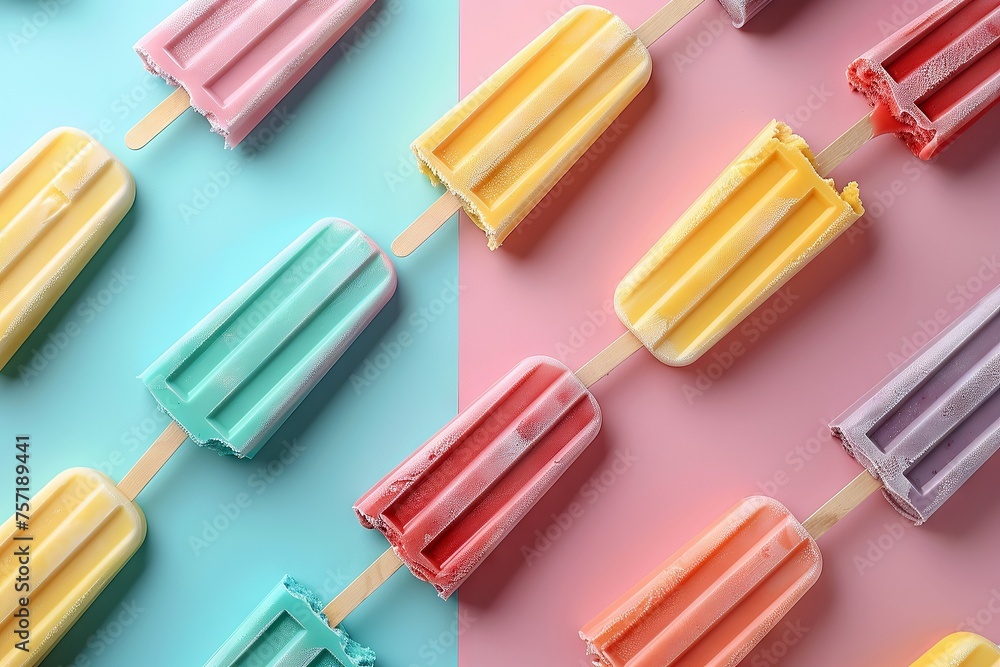 Summer-Themed Background: Colored Ice Cream Sticks on Pastel
Summer-Themed Background: Colored Ice Cream Sticks on Pastel