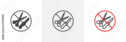 No Scissors or No Knives Sign Isolated Line Icon Style Design. Simple Vector Illustration