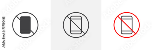 No Cell Phone Sign Isolated Line Icon Style Design. Simple Vector Illustration