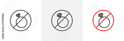 No Jewelry Sign Isolated Line Icon Style Design. Simple Vector Illustration