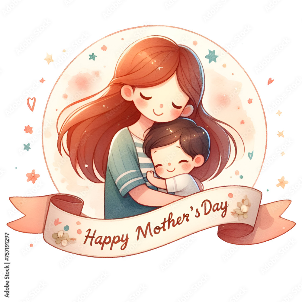 Watercolor Cute Happy Mother's Day, clipart Mom and Baby Graphics, Love ...