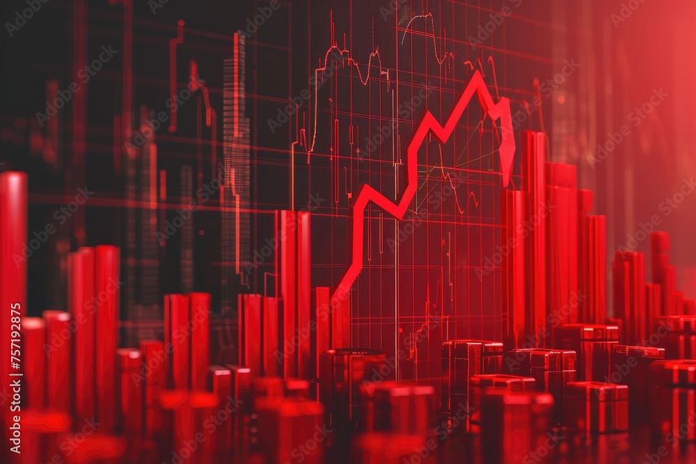 Red Line Graph on Black Background, Minimalist digital art representing GDP decline due to inflation, AI Generated Red Line Graph on Black Background, Minimalist digital art representing GDP decline due to inflation, AI Generated